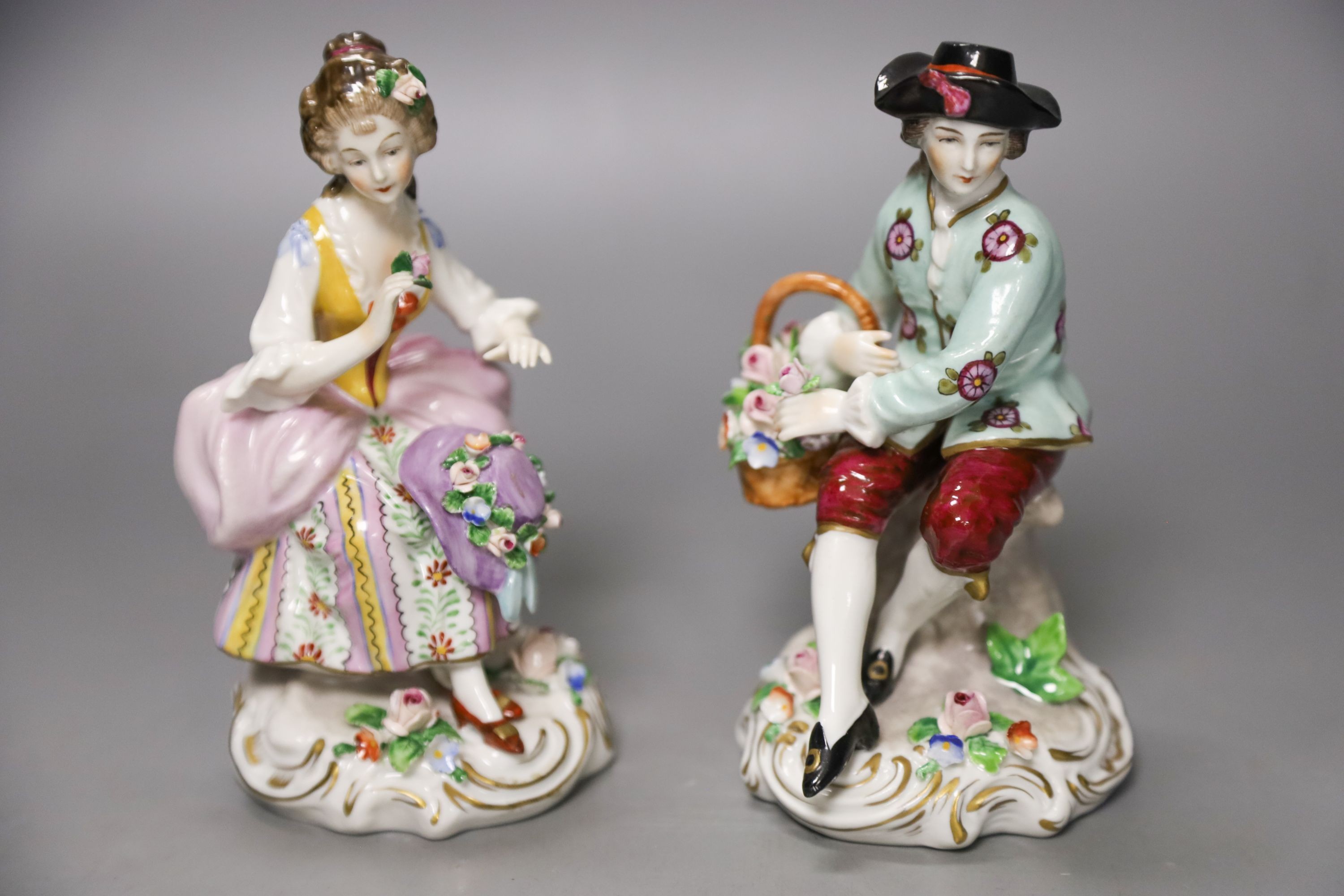 Two pairs of Continental porcelain figures, 35cm